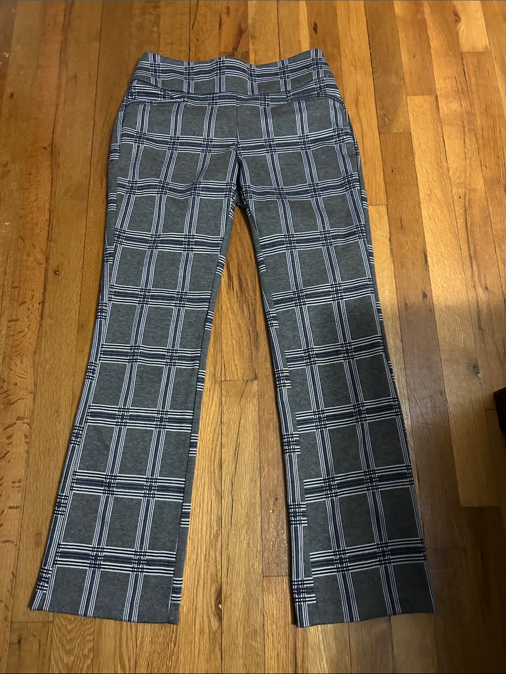 New York and Company Gray Plaid Stretch Wide-Leg Pants Small